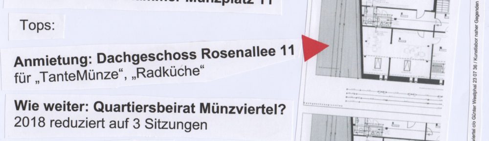 Einladung:  Stadtteiltreffen Münzviertel 15.1.2018 19.00 Uhr Galerie Renate Kammer Münzplatz 11